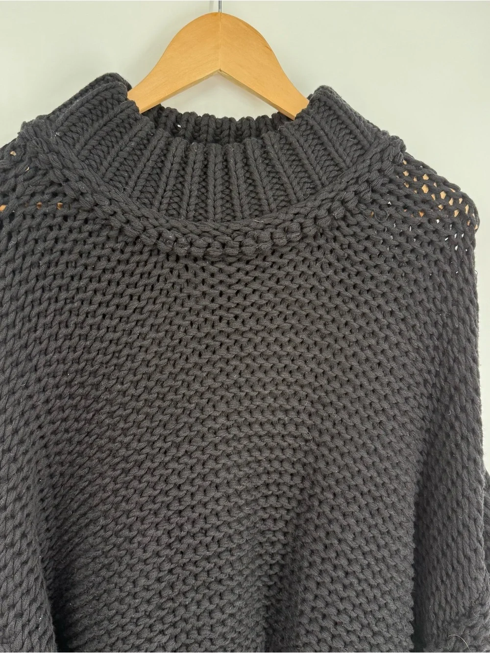 Free People Womens Sweater My Only Sunshine Size L Black Chunky Knit Mock Neck